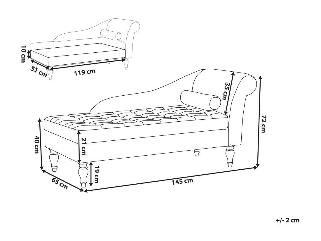 Chaise longue en velours gris clair avec rangement PESSAC II