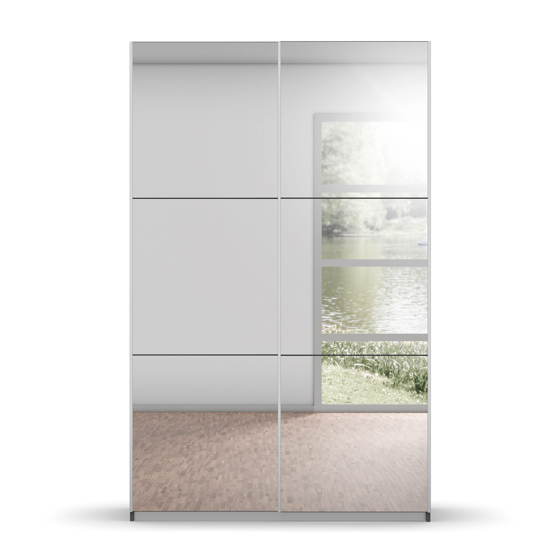 Schwebetürenschrank - grau-metallic-alufarben - 131 cm