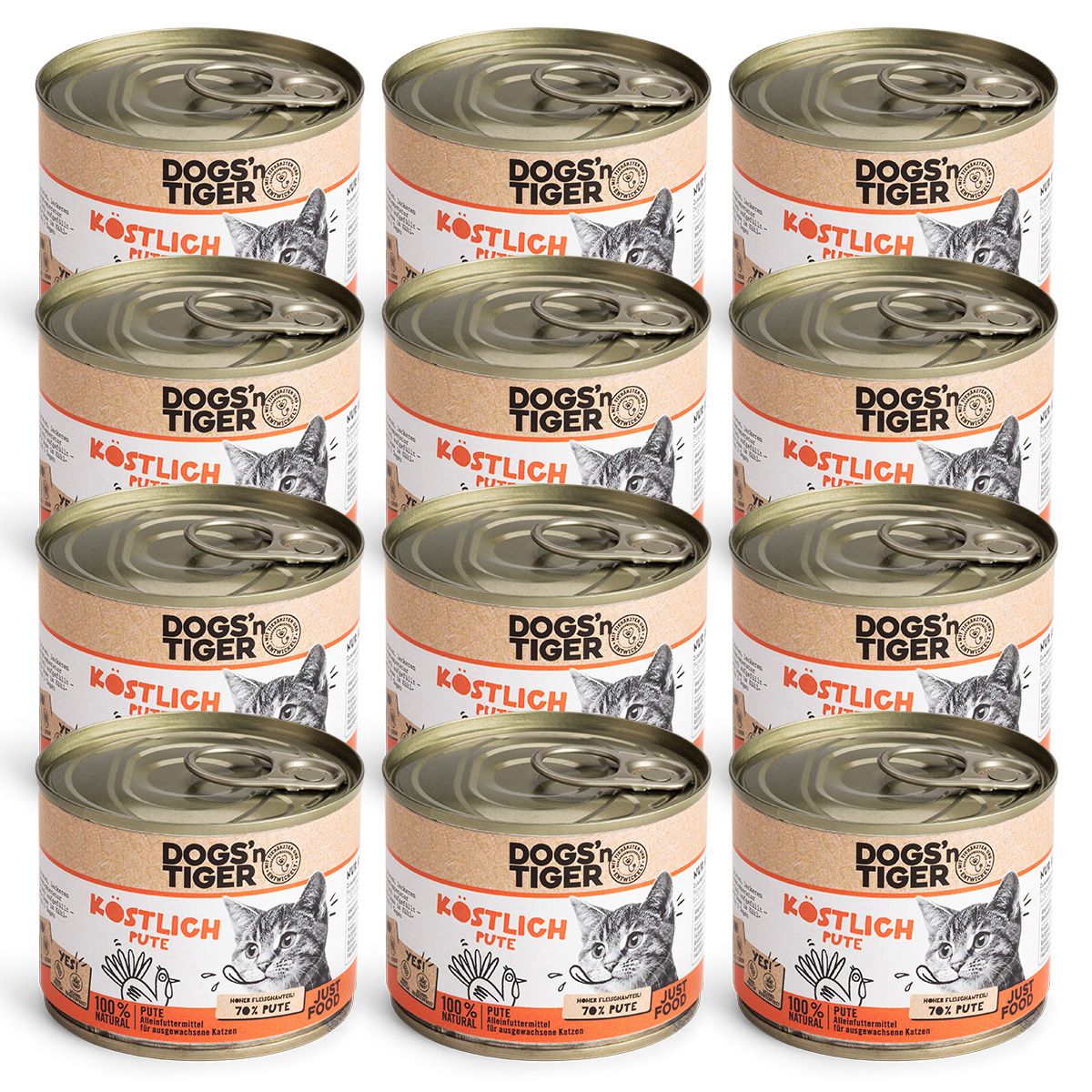Dogs’n Tiger Adult Premium, Katzenfutter, Köstlich, Katzen Nassfutter, Getreidefrei, Pute & Leinöl