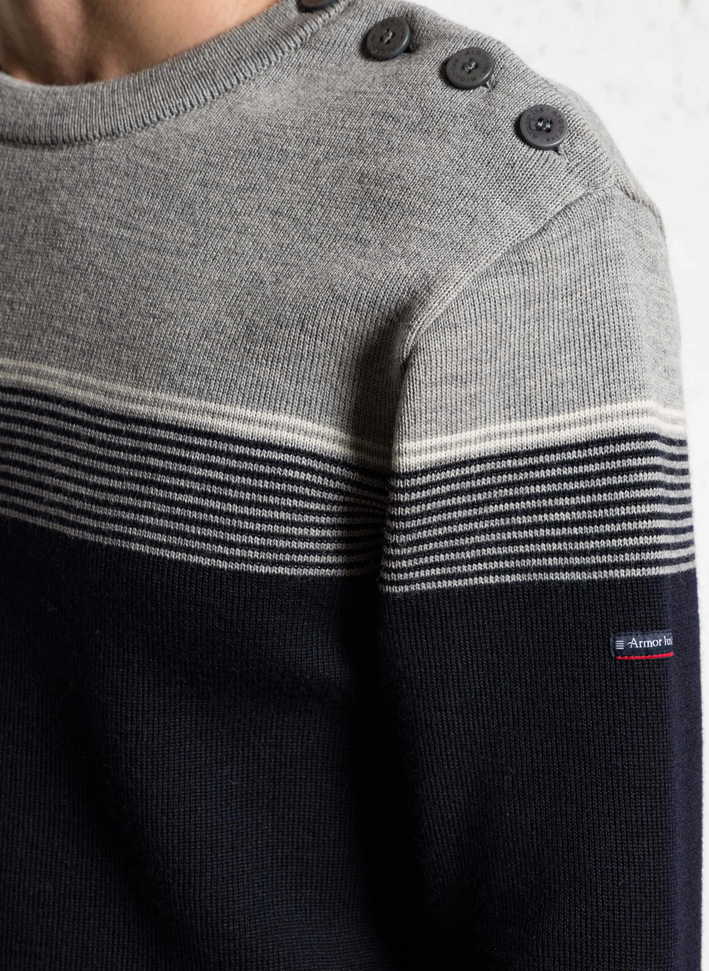 Pull droit col rond rayé en laine | Violet