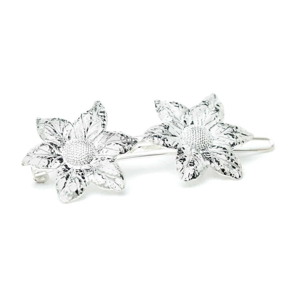 barrette fleurs plaqué argent - HESPÉRIS