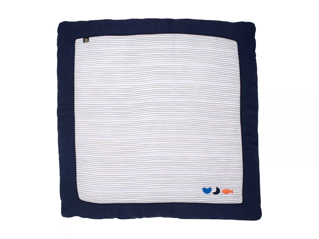 Grand tapis de jeu en double gaze de coton marinière
