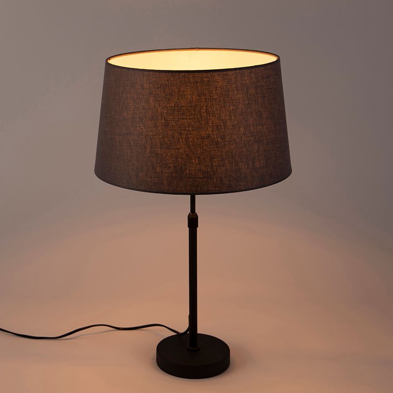Tafellamp zwart met linnen kap grijs 35 cm verstelbaar - Parte