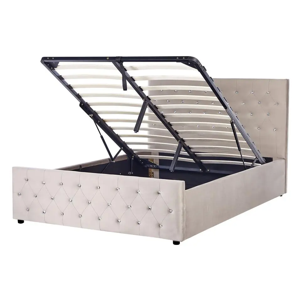 AMIENS - Bed met opbergruimte - Taupe - 140 x 200 cm - Fluweel