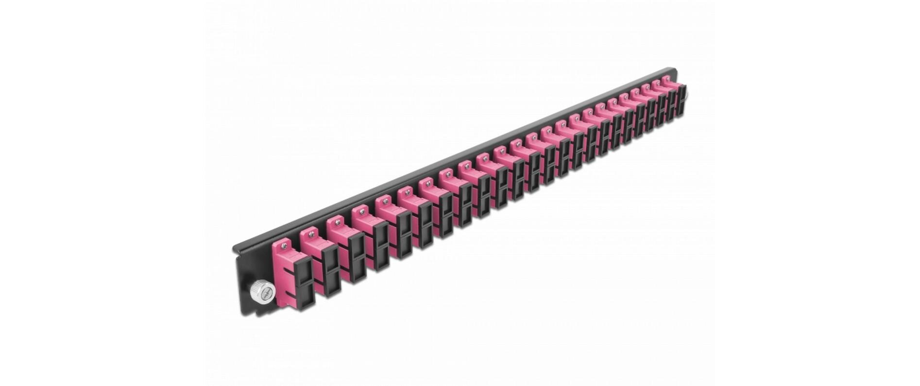 Verteilerplatte Frontblende 24 Port SC Duplex OM4 MM violettDelock 19″ Spleissbox Frontblende 24 Port SC Duplex OM4 Multimode violett
