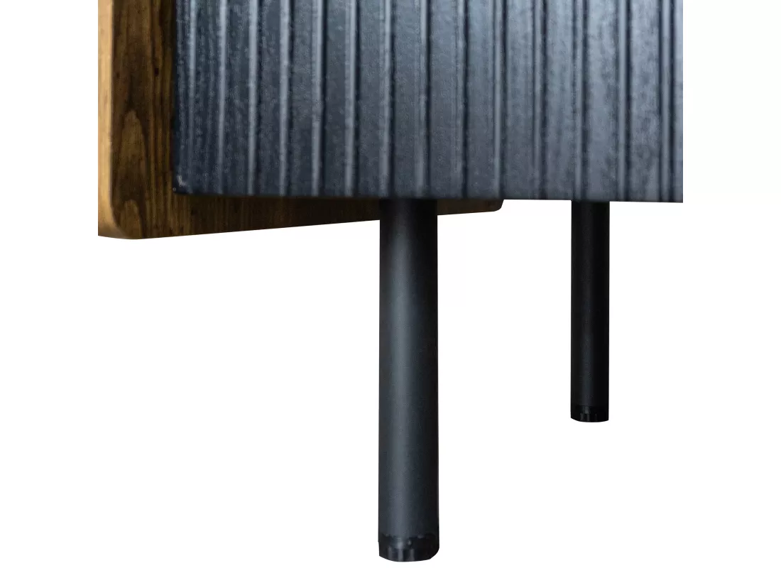 Buffet 180 cm - avec LED et porte vitrée - 2 tiroirs - Naturel + Noir