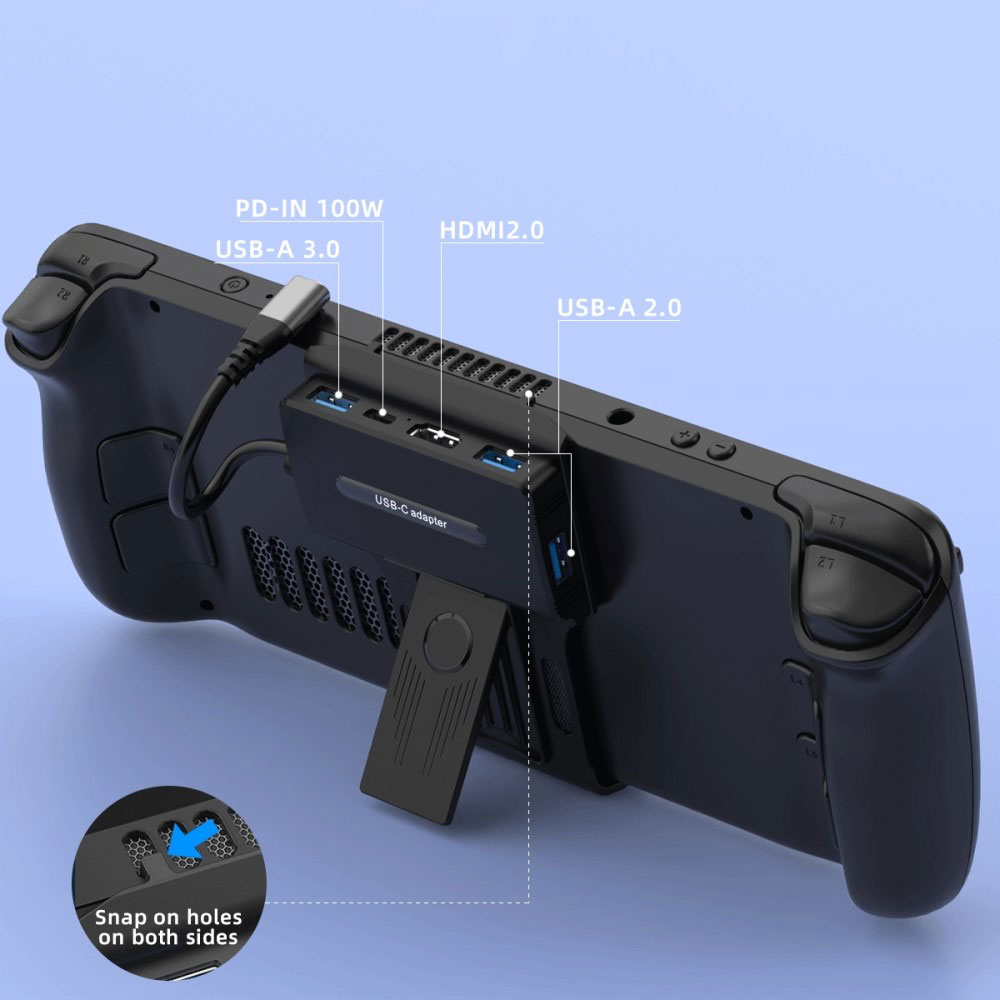 Steam Deck / OLED Dockingstation Ladegerät Charging Dock Kickstand mit HDMI 4K@60Hz / USB C (PD/100W) / 3x USB - Schwarz