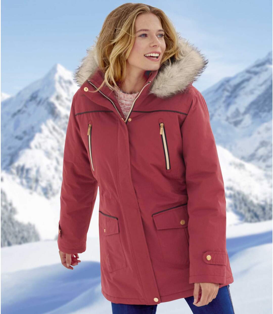 Parka Multipoche à Capuche Fausse Fourrure