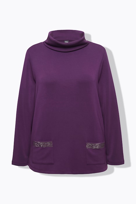 Sweatshirt, Ziersteintaschen, Boxy, Stehkragen, Langarm