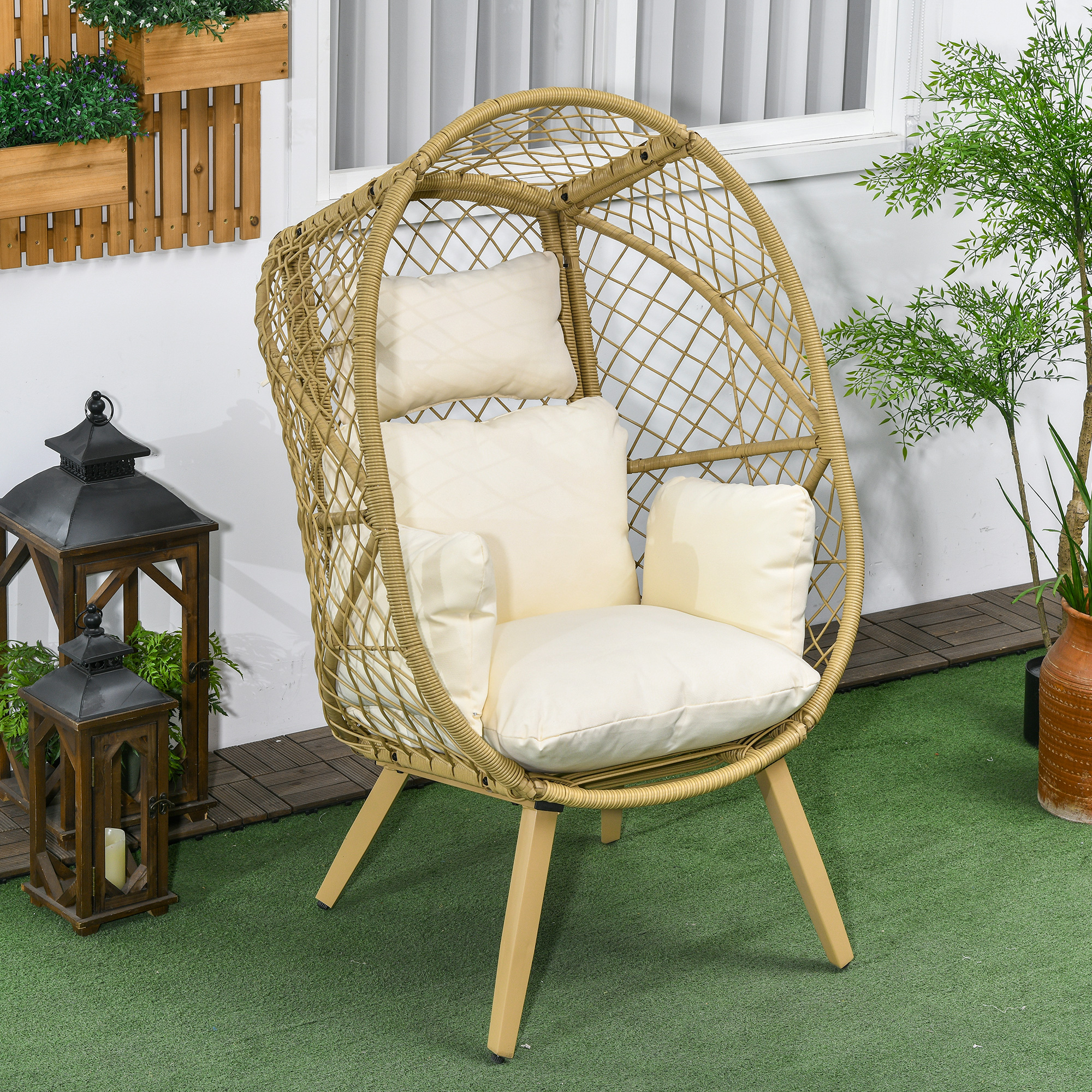 Cadeira Outsunny em rattan natural e creme