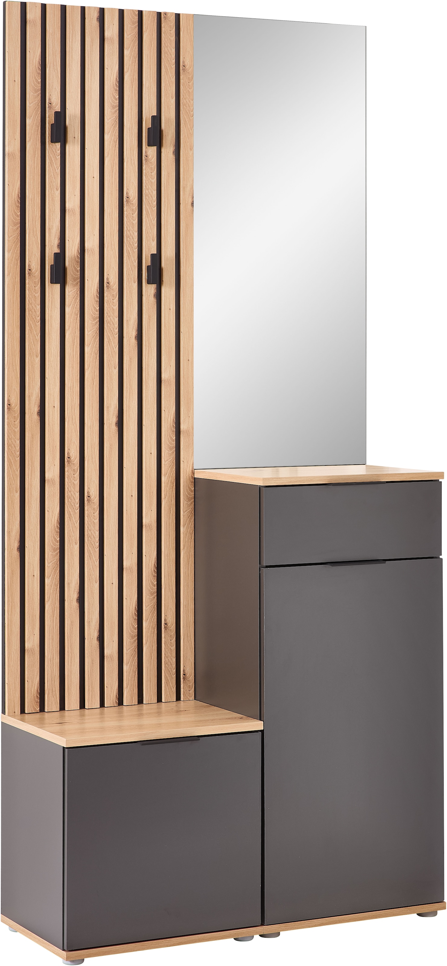 HBZ Kompaktgarderobe »Simple mit Spiegel, Flurgarderobe BxHxT 88x195x35 cm« 4 Stk. tlg. mit Bank, Paneel, Schuhkommode mit Schubkasten und Spiegel