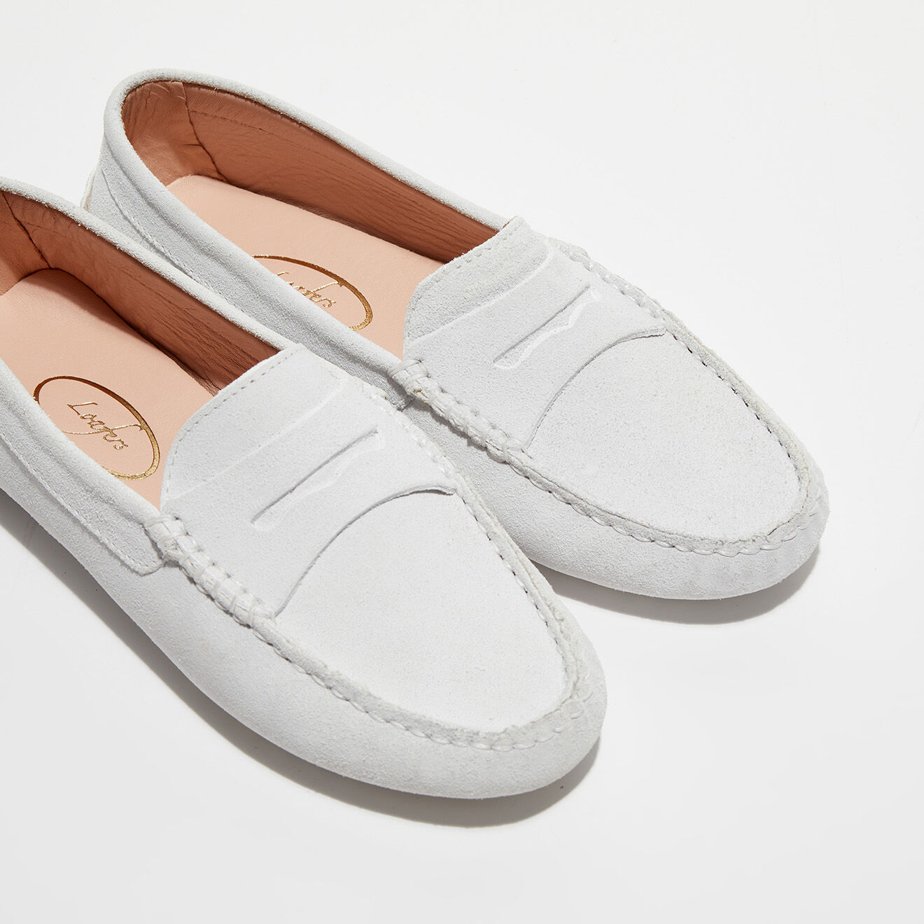 Loafers Mocassins en Velours de Cuir Jade blancs