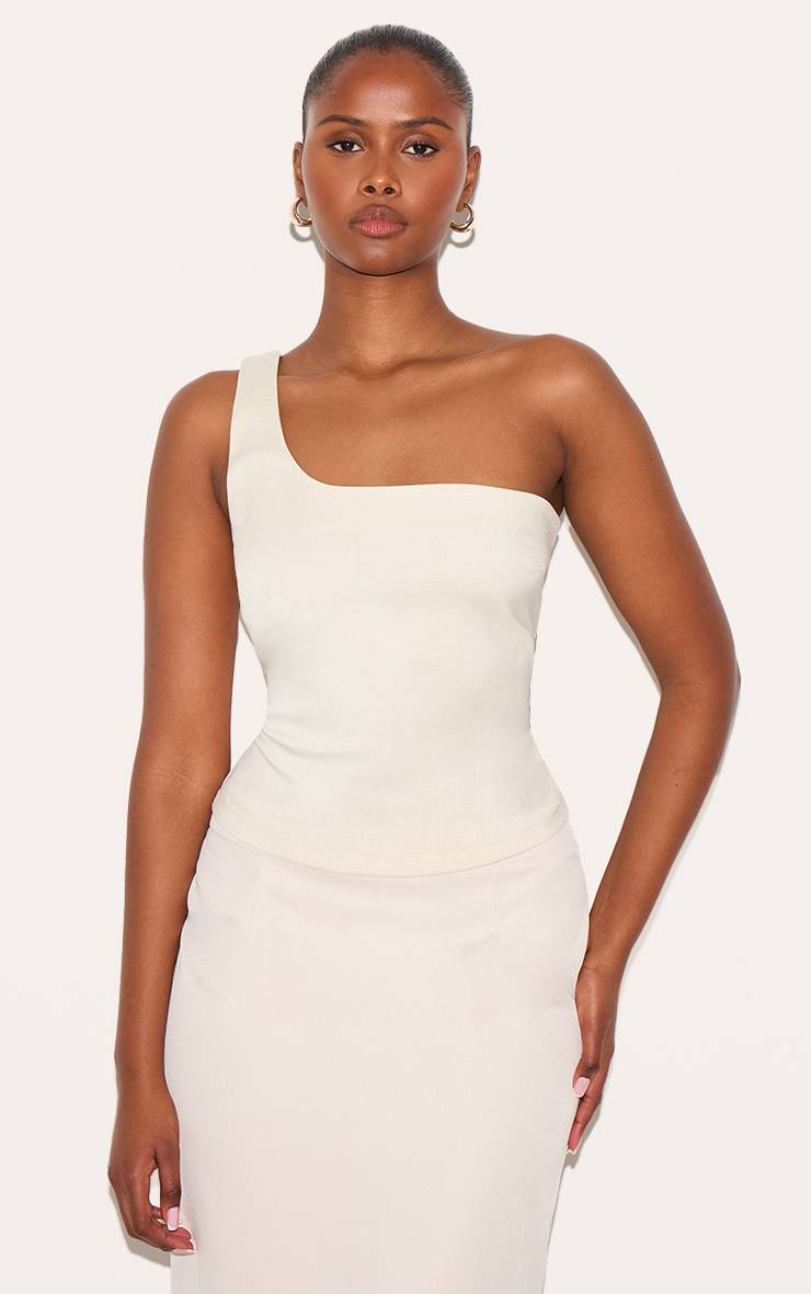 Crème Haut Asymétrique En Tissu Tissé