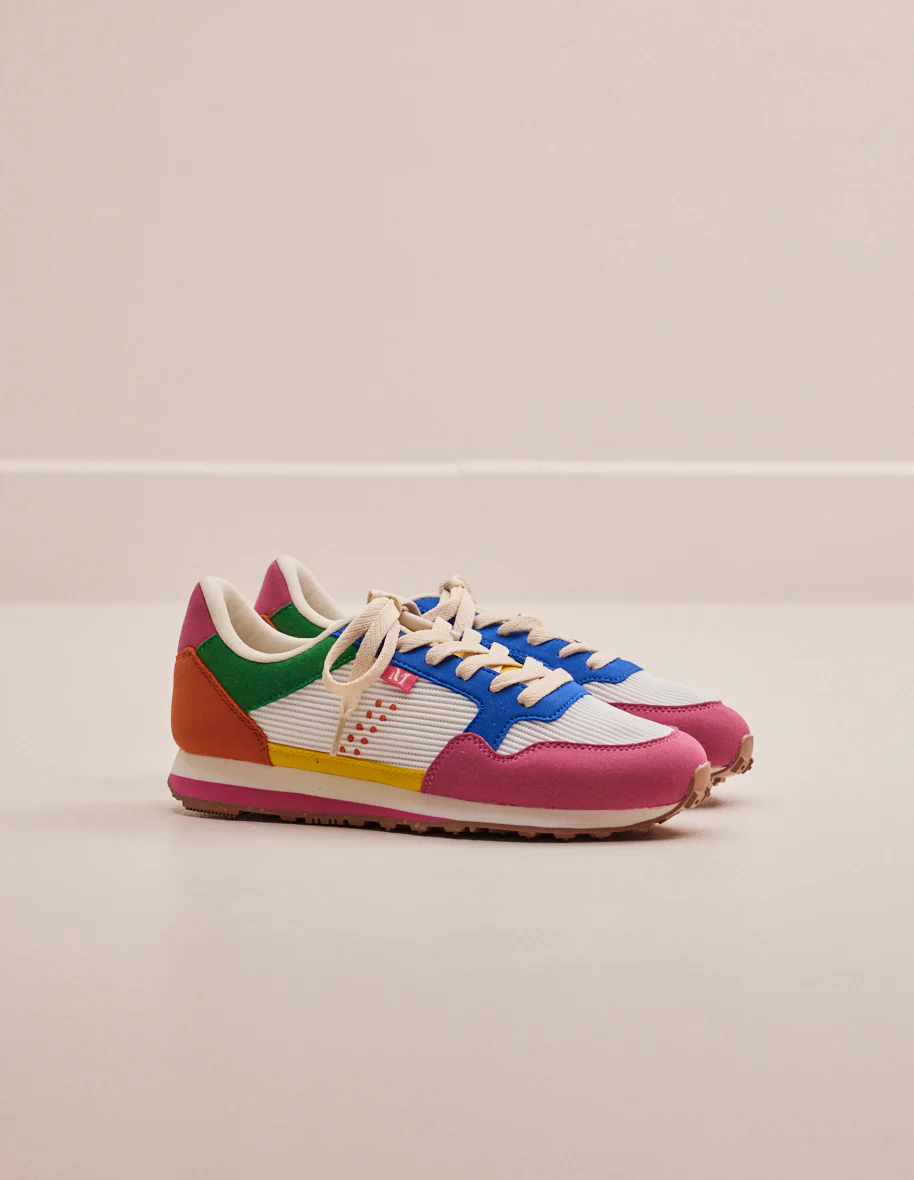Baskets basses Gabrielle - Suède vegan et mesh fuchsia ecru bleu