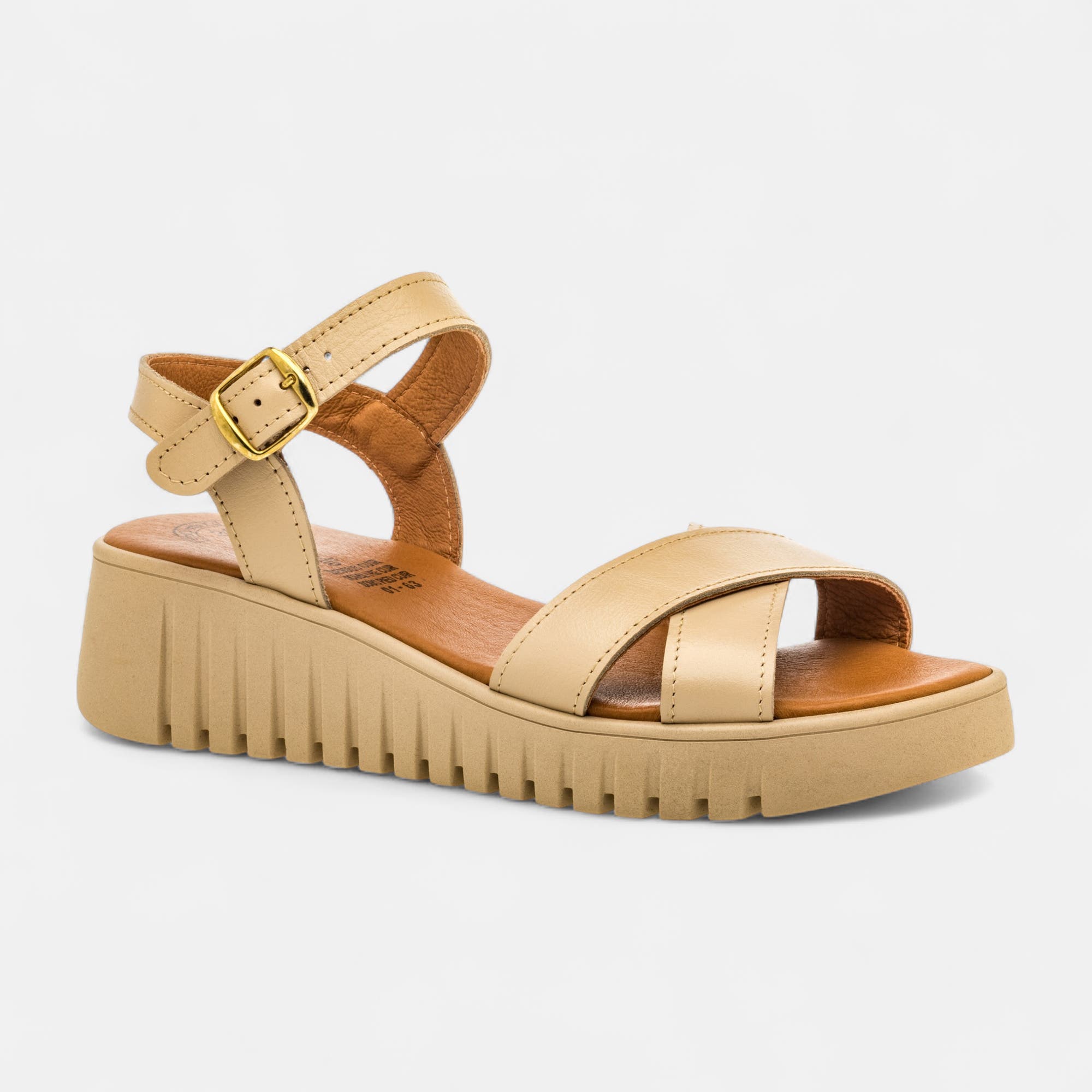 Sandales à talon compensé Femme en cuir beige