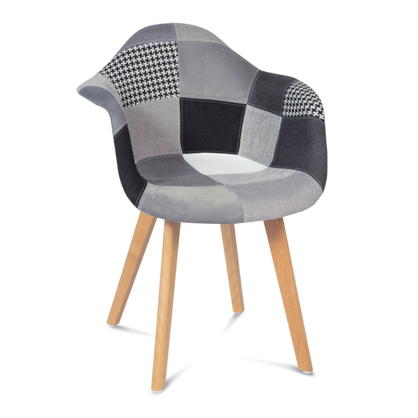 Lot de 2 chaises de salle à manger scandinaves, fauteuils de table SARA motifs patchworks noirs, gris et blancs