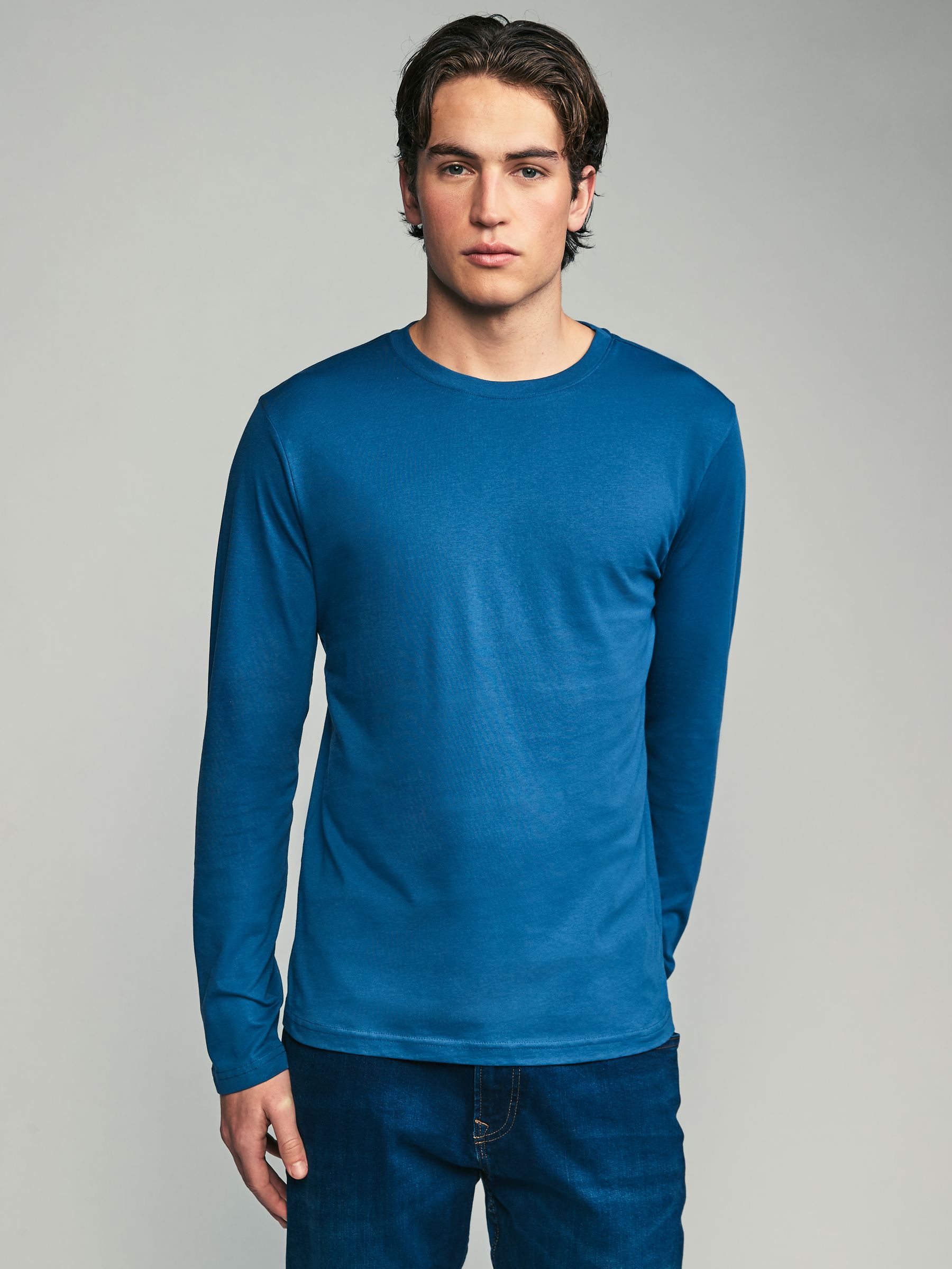 Zwart/Wit/Grijs/Blauw - Slim Fit - verpakking van 5 regular-fit T-shirts met lange mouwen van 100% katoen