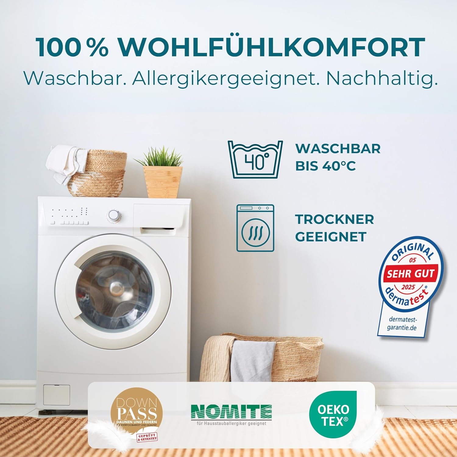 Daunendecke 155x220 Deluxe - Made in Germany | Traumhaft flauschig - 90% Daunen 10% Federn | Bettdecke 155x220 - Allergiker geeignet | Daunenbettdecke | Sommerdecke | Federbettdecke | Oeko-Tex