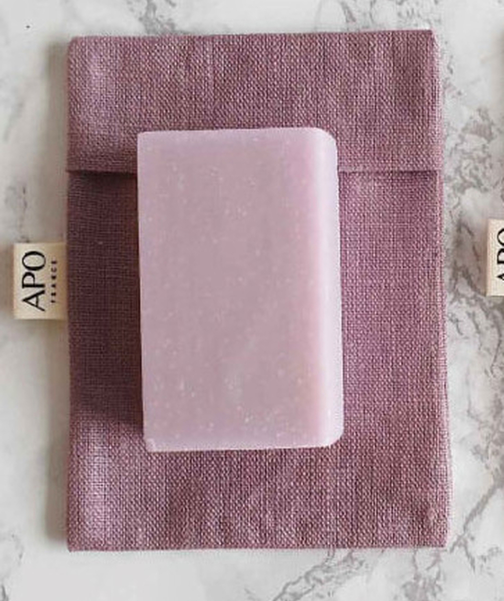 APOLA POCHETTE POUR SAVON LILA EN LIN ENDUIT