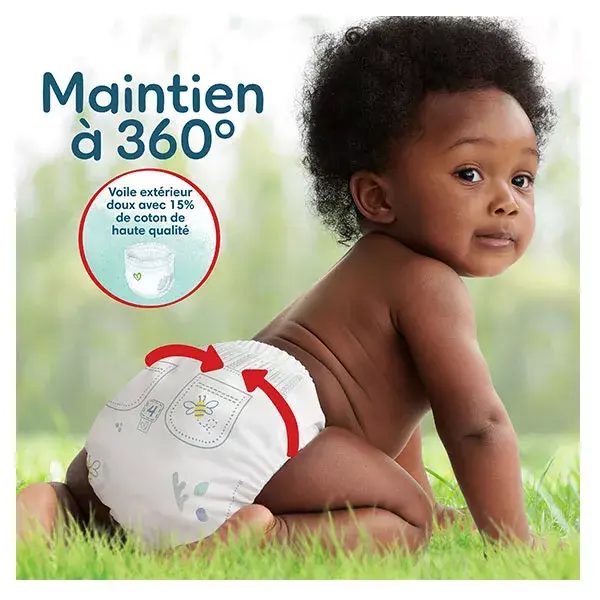 Fraldas Pampers Harmonie Pants Tamanho 6 (15+ kg) com embalagem de papel reciclável