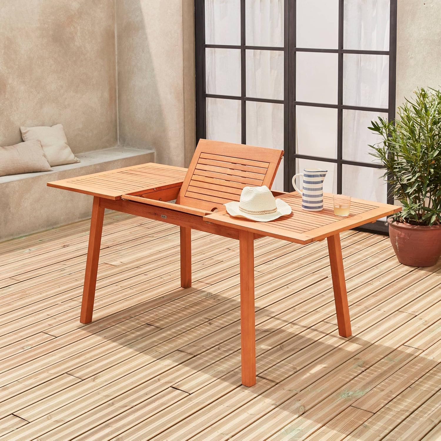 Alice's Garden - Holz-Gartentisch 120-180 cm - rechteckig mit Verlängerung aus Eukalyptus - Almeria