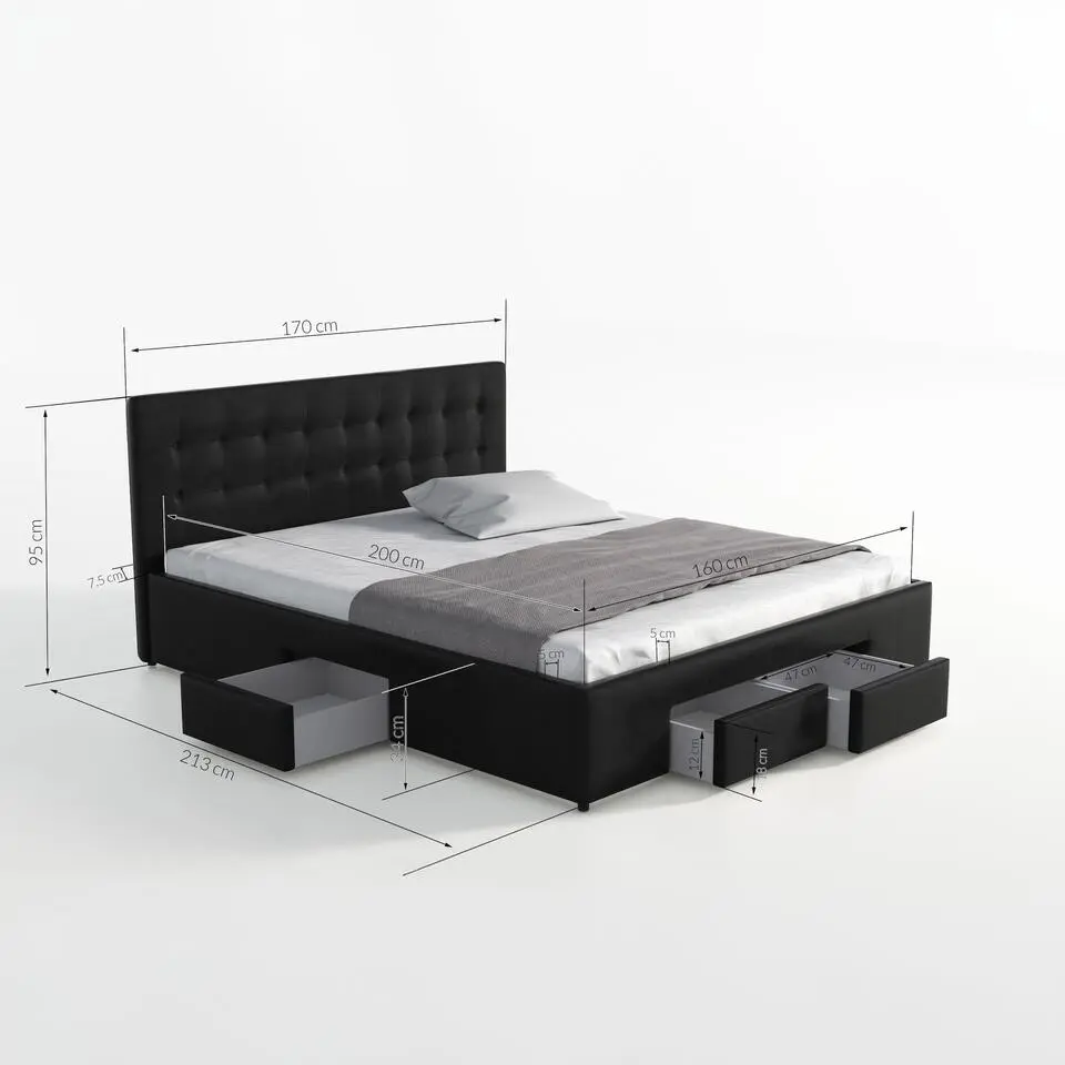 Meubella - Tweepersoonsbed Milo - Zwart - 160x200 cm