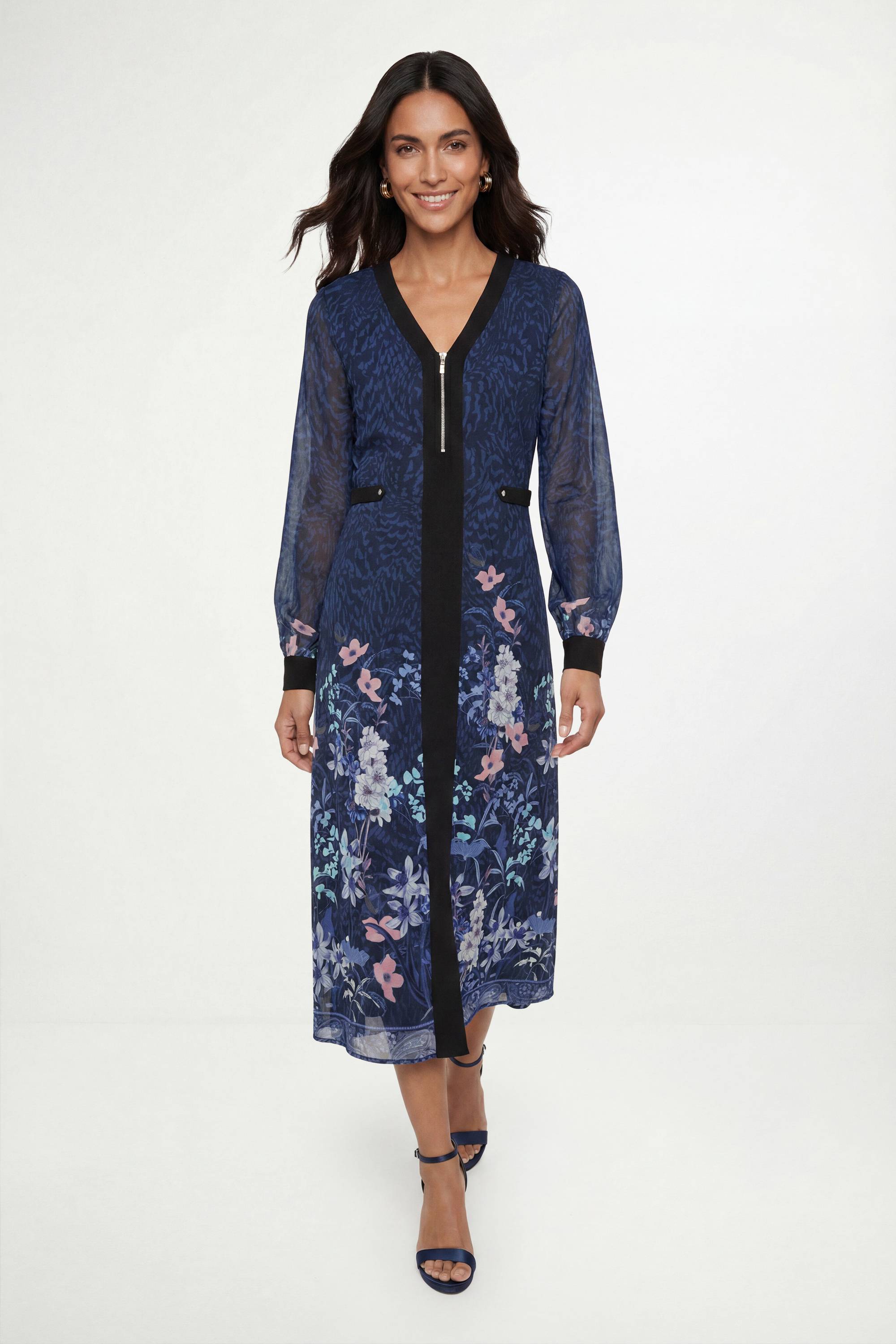 Wallis Robe Midi À Rayures Florales Avec Fermeture Éclair