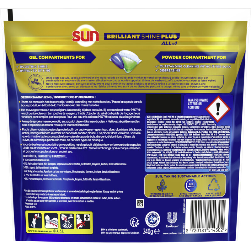 Sun Brilliant shine plus vaatwascapsules