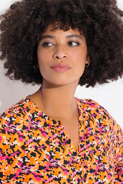 Tunikabluse, A-Linie, Camouflage-Print, Volants