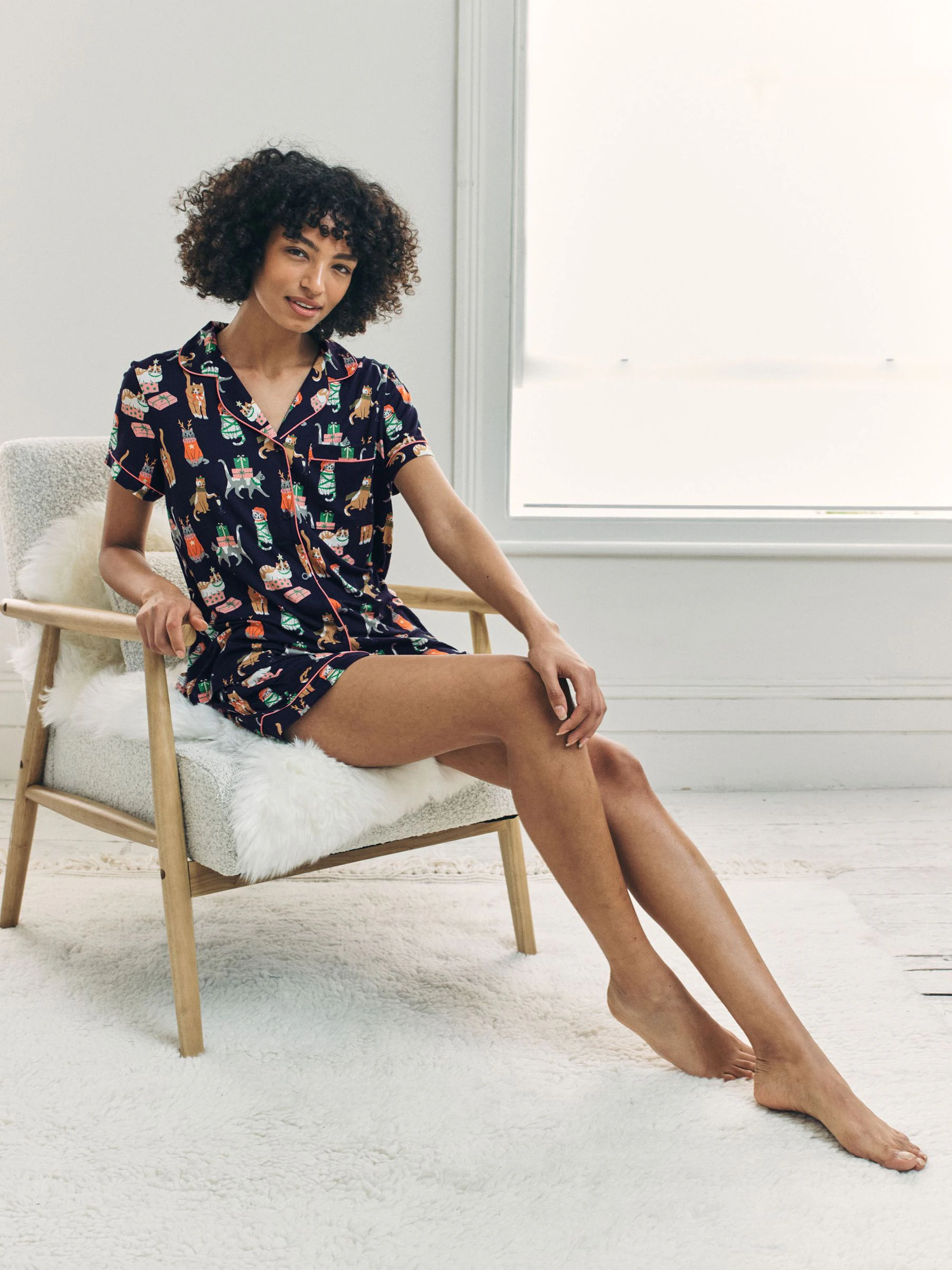 Chelsea Peers Christmas Cats Print Short Pyjamas Set
