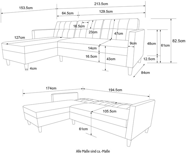 Dorel Home Ecksofa »Hartford II« mit Bettfunktion und Stauraum, Recamiere beidseitig montierbar
