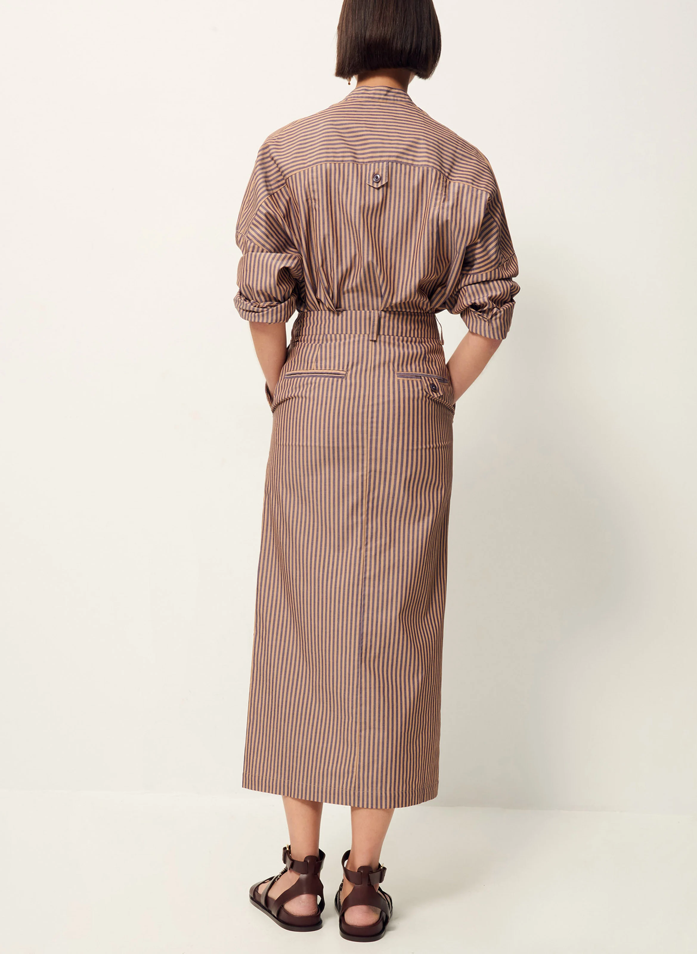 Jupe longue droite en coton | Marron