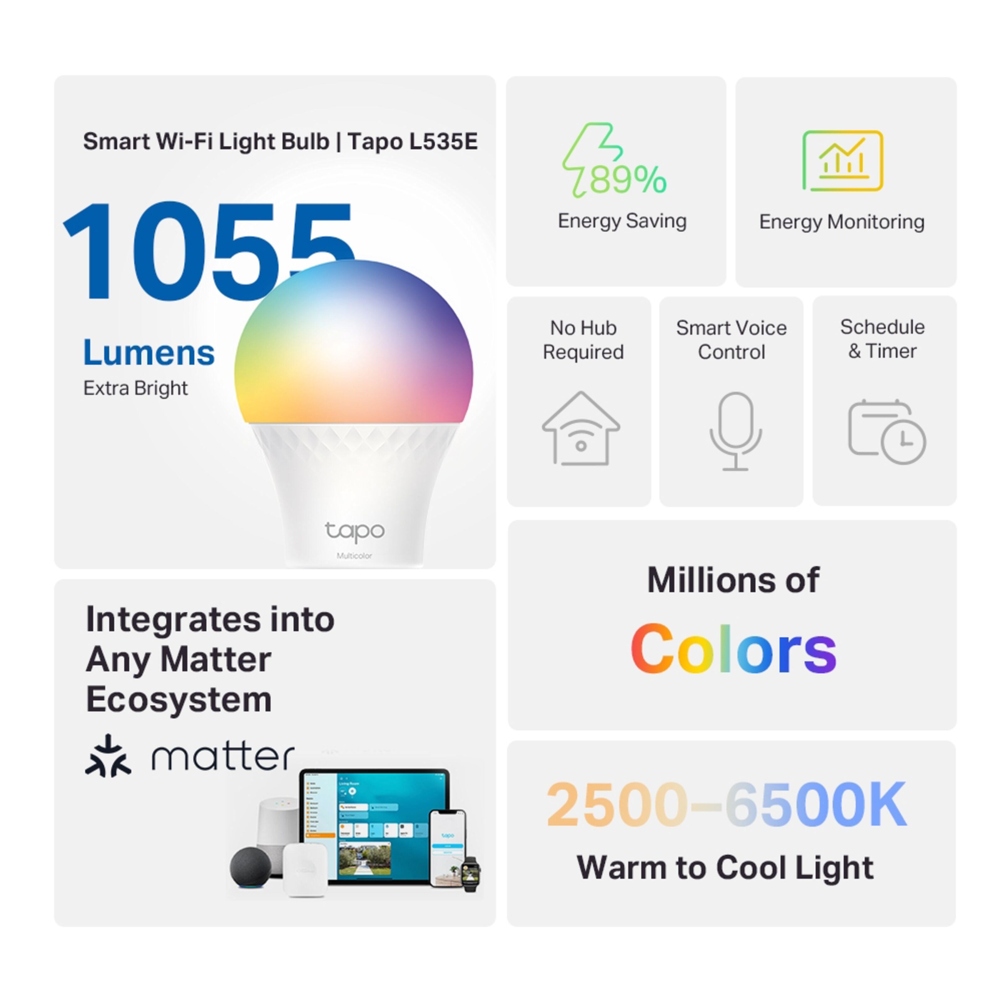 TP-link Tapo Smart RGB LED-pære 1100 lumen E27