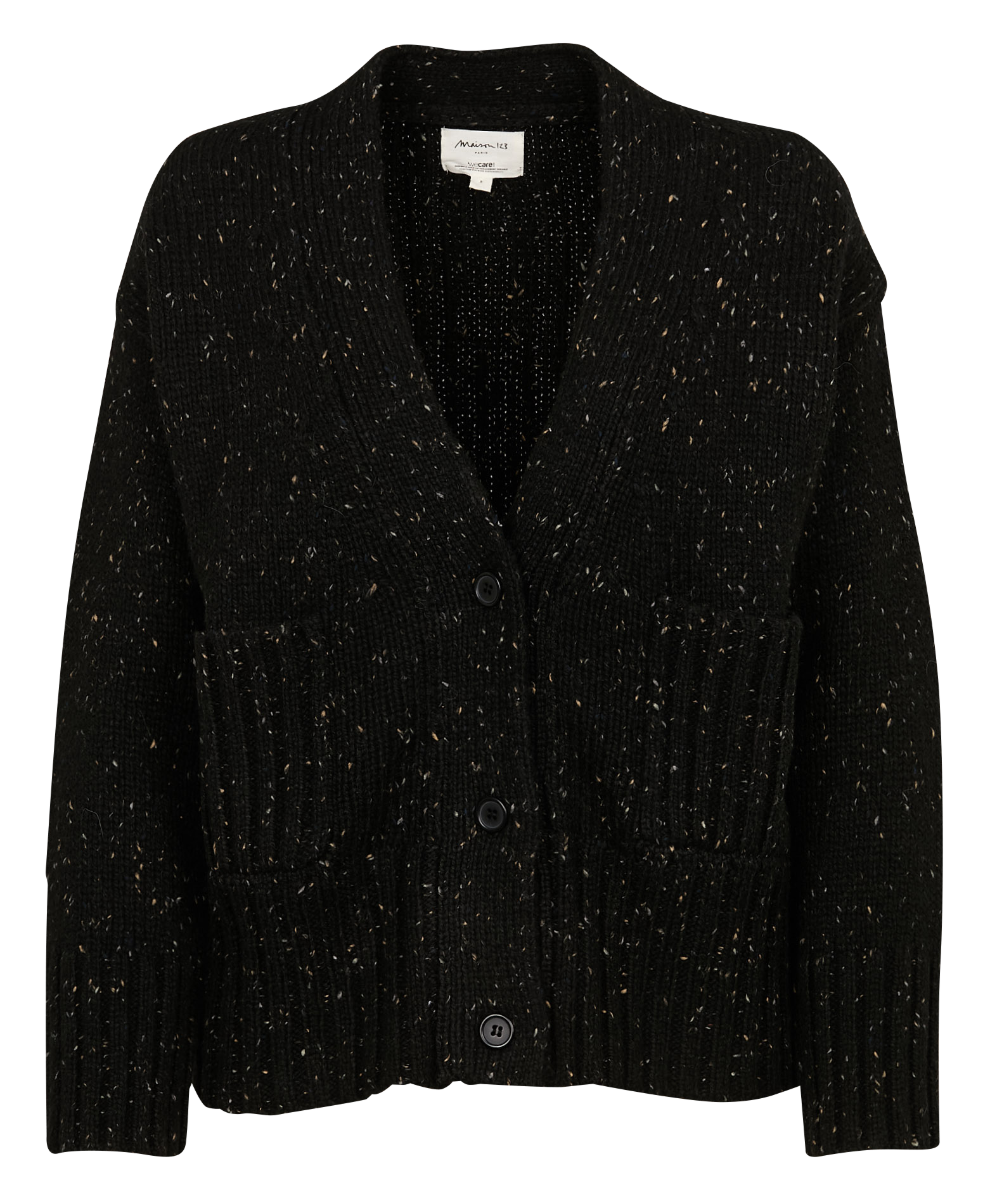 CONSTANT - Gilet droit en maille mouchetée | Noir