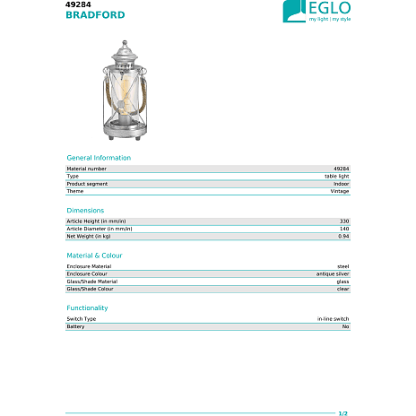 Bradford bordlampe antiksilver