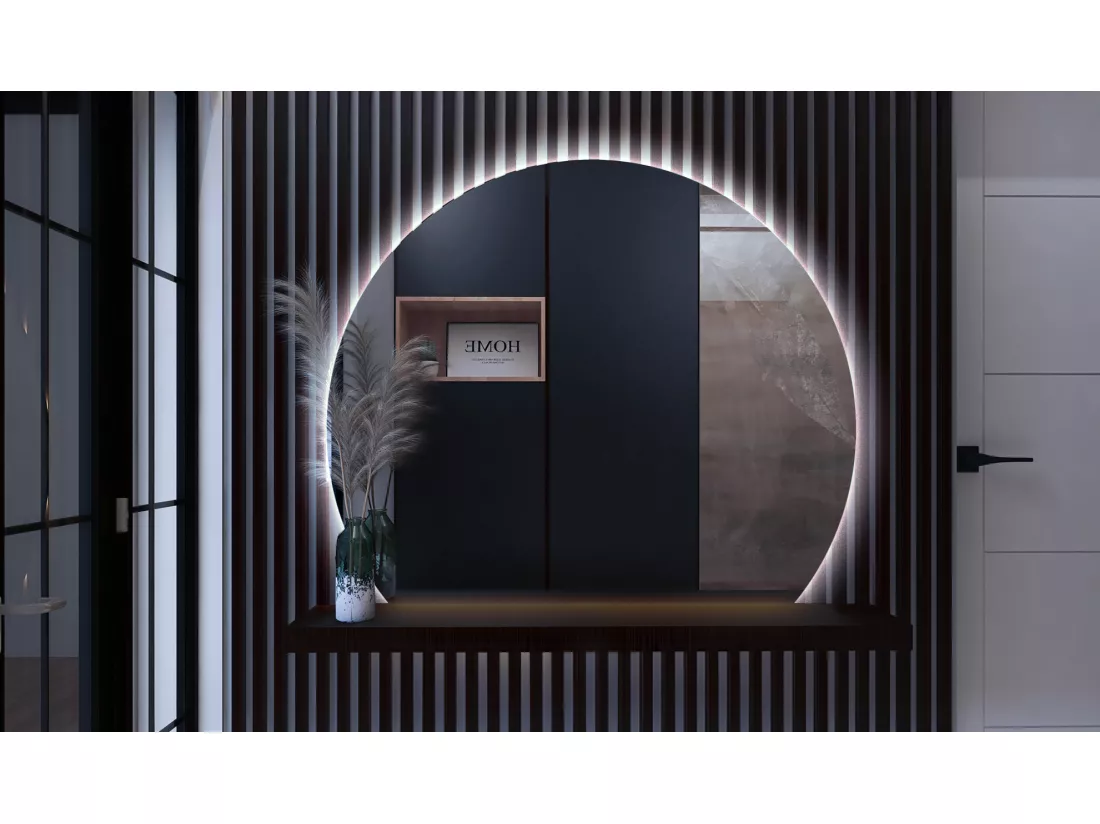 Miroir rond biseauté, miroir moderne avec rétroéclairage LED - 80 cm - Lumière froide