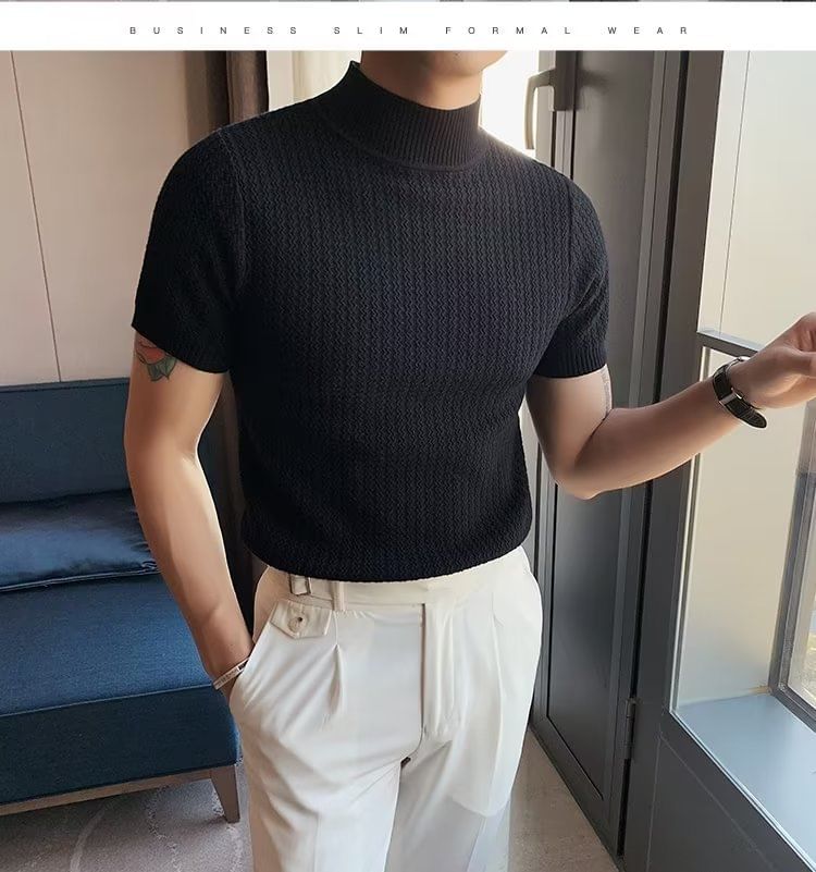 Urtishia - T-shirt met korte mouwen en mockneck, effen