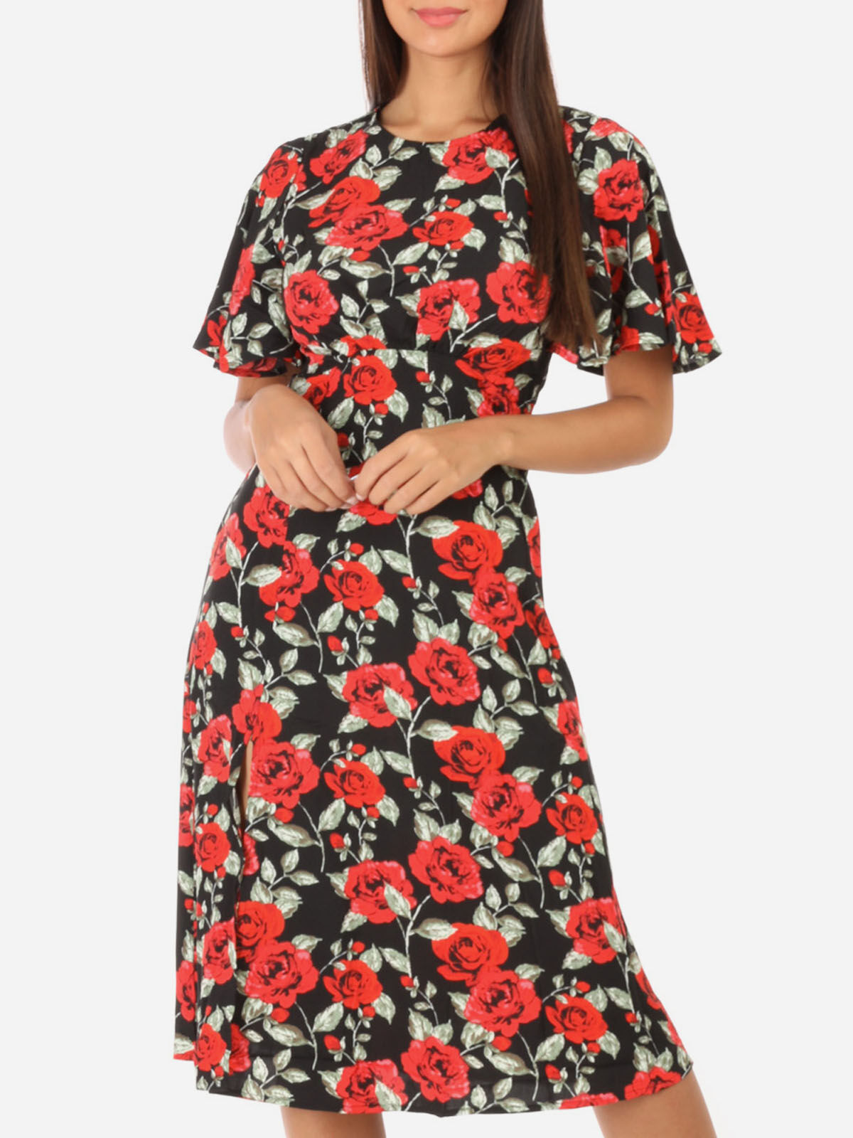 Robe à fleurs et dos nu- Noir