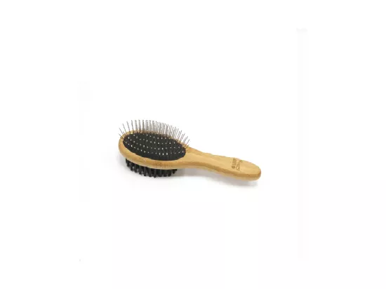 Brosse de toilettage double face pour animaux en bambou - Beige - l 6 x L 22 cm