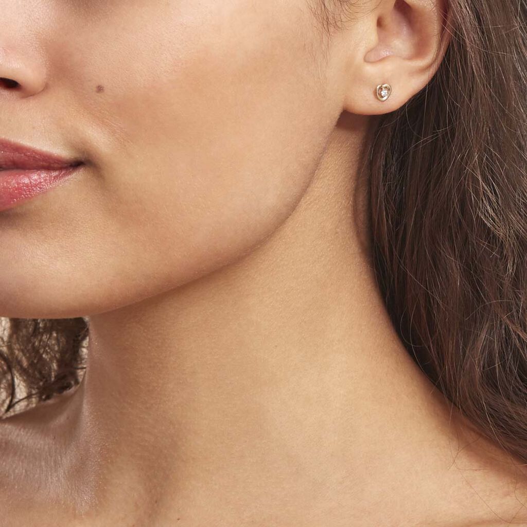 Boucles D'oreilles Puces Daria Cœur Or Jaune Oxyde De Zirconium