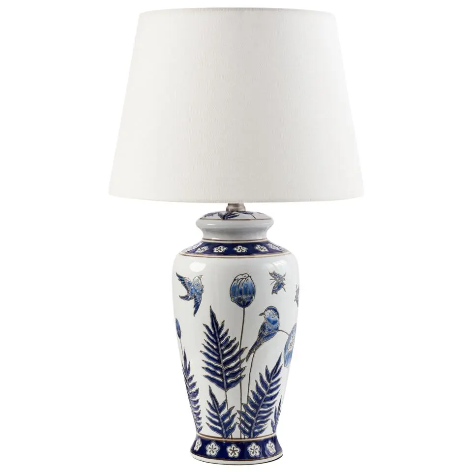 BIJELA - Tafellamp - Wit/Blauw - Porselein/Linnen