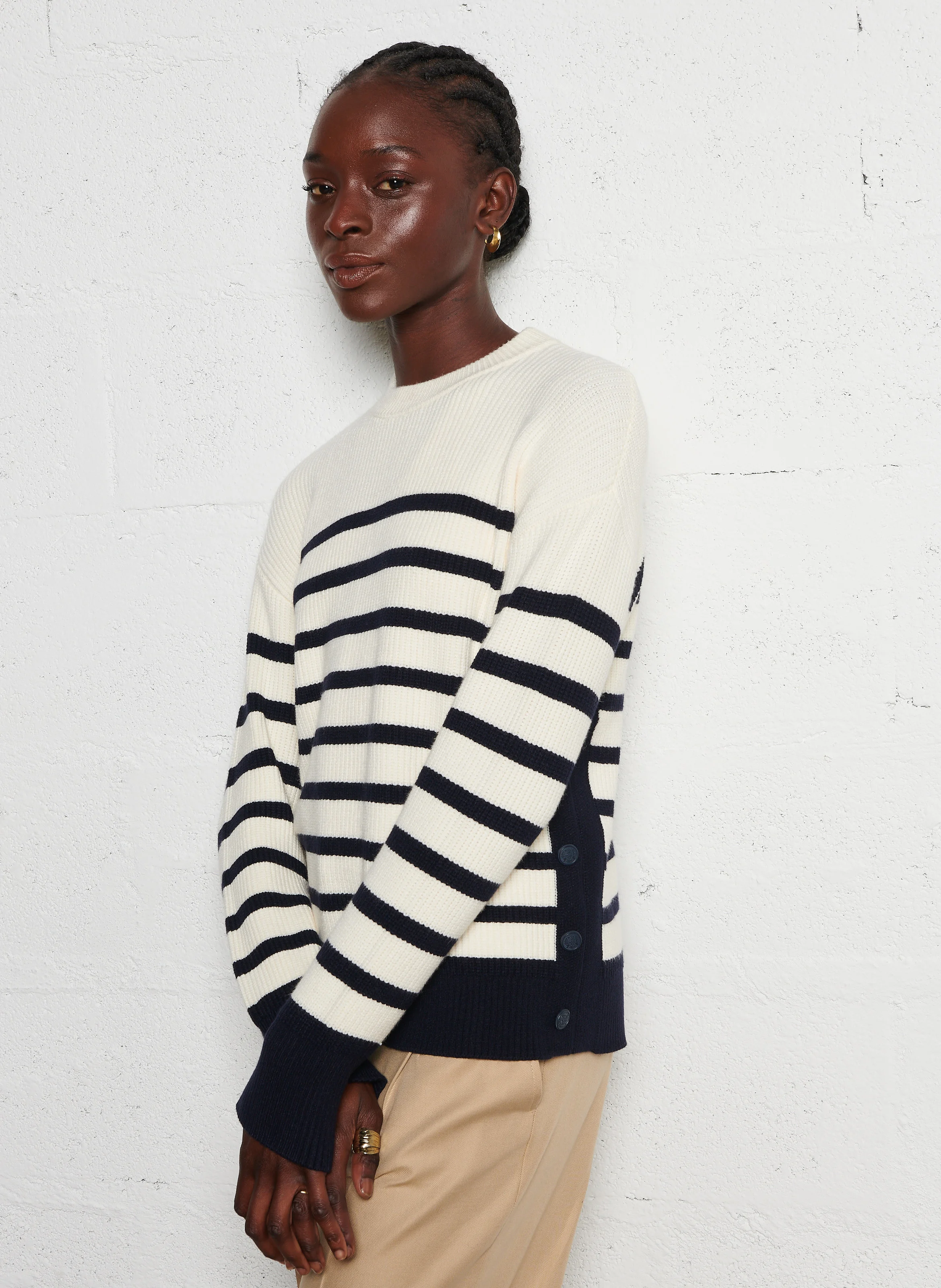 CLIFF - Pull col rond droit en maille | Blanc