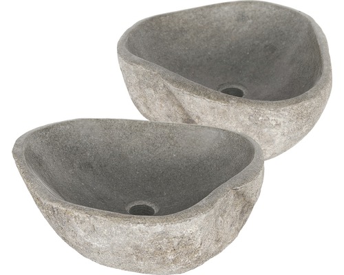 Verschil opzetwastafel Lombok Duo ca. 50 cm natuursteen Riverstone grijs mat 36.102.40