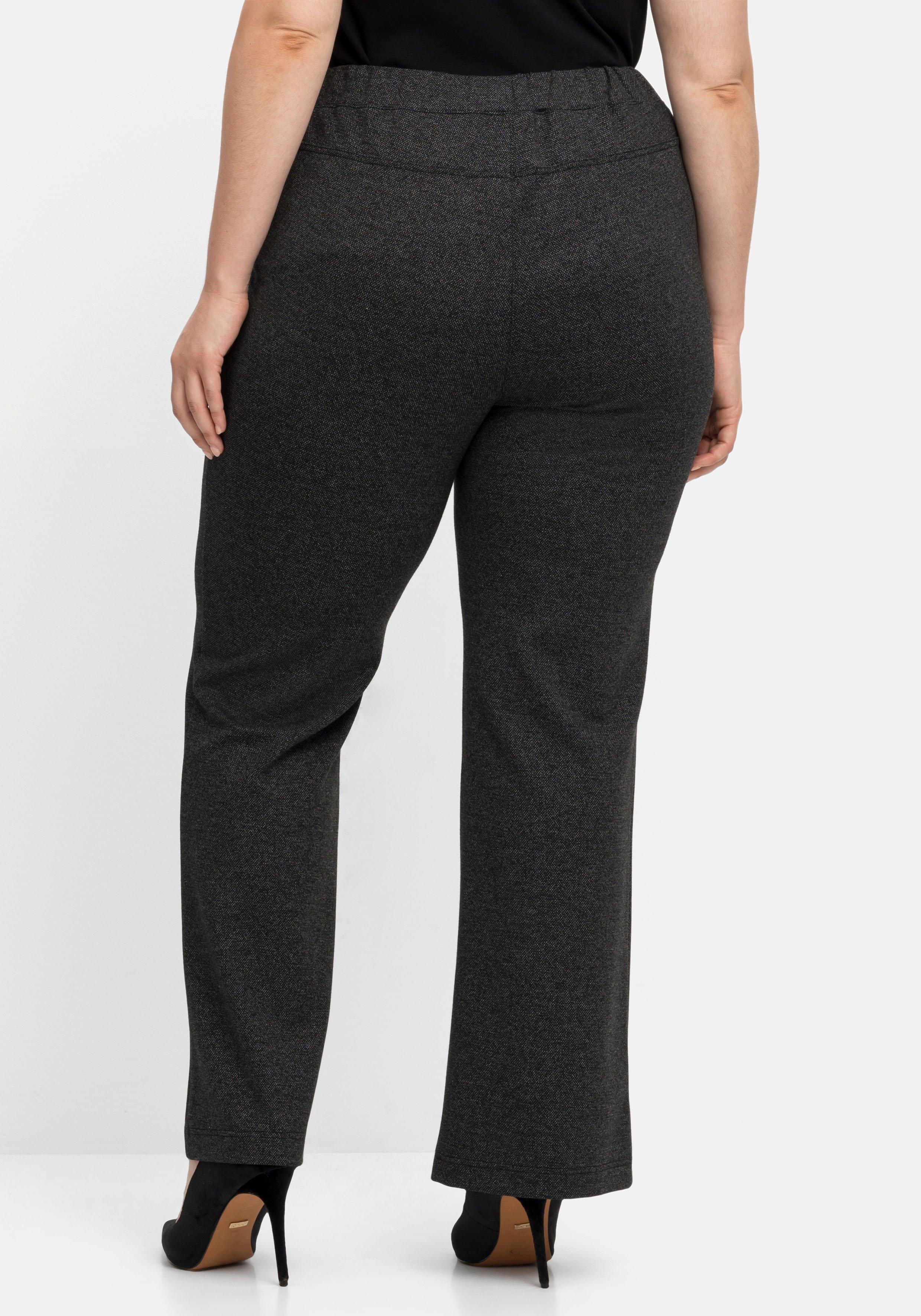 Bootcut-Hose mit Schlupfbund, Salz- und-Pfeffer-Optik