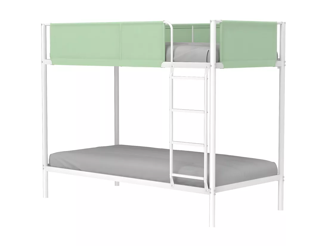 Lits superposés en métal et tissu vert avec sommier - couchage 90 x 190 cm - BROS