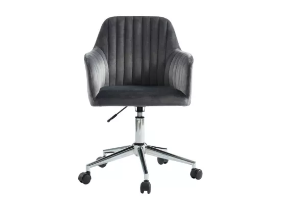 Chaise de bureau - Velours - Gris - Hauteur réglable - ELEANA