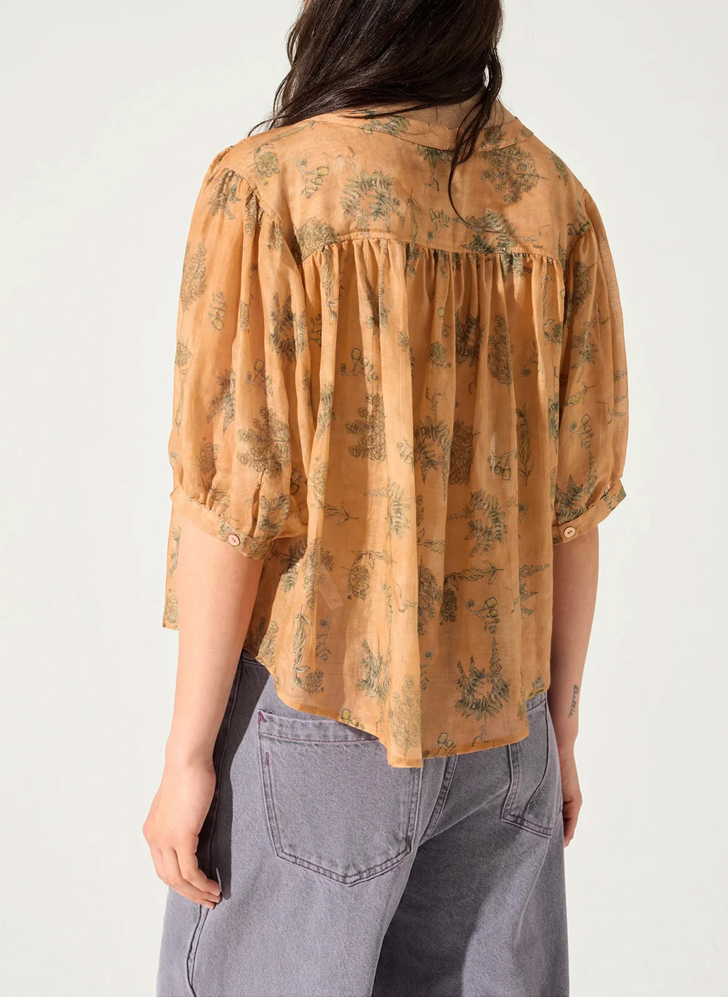 Blouse col rond en coton et soie | Orange