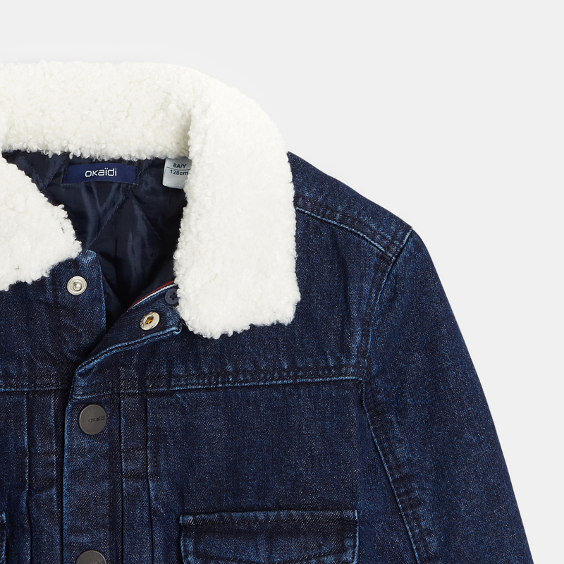 Blouson en jean à col moumoute bleu garçon