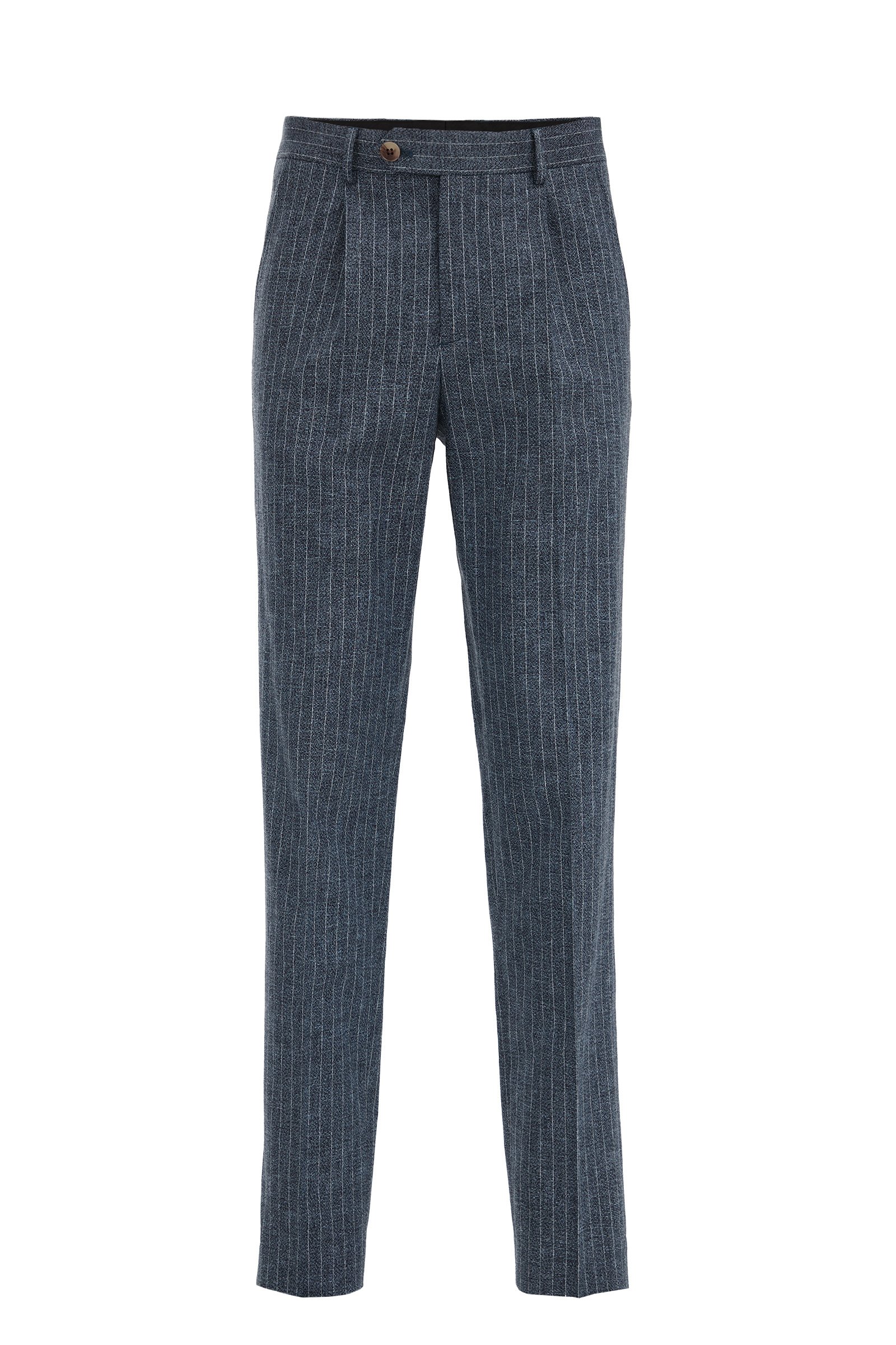 slim fit pantalon van linnenmix WE Fashion Grijsblauw
