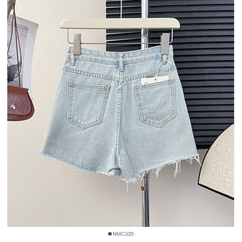 Lemongrass - Versleten denim wijde shorts